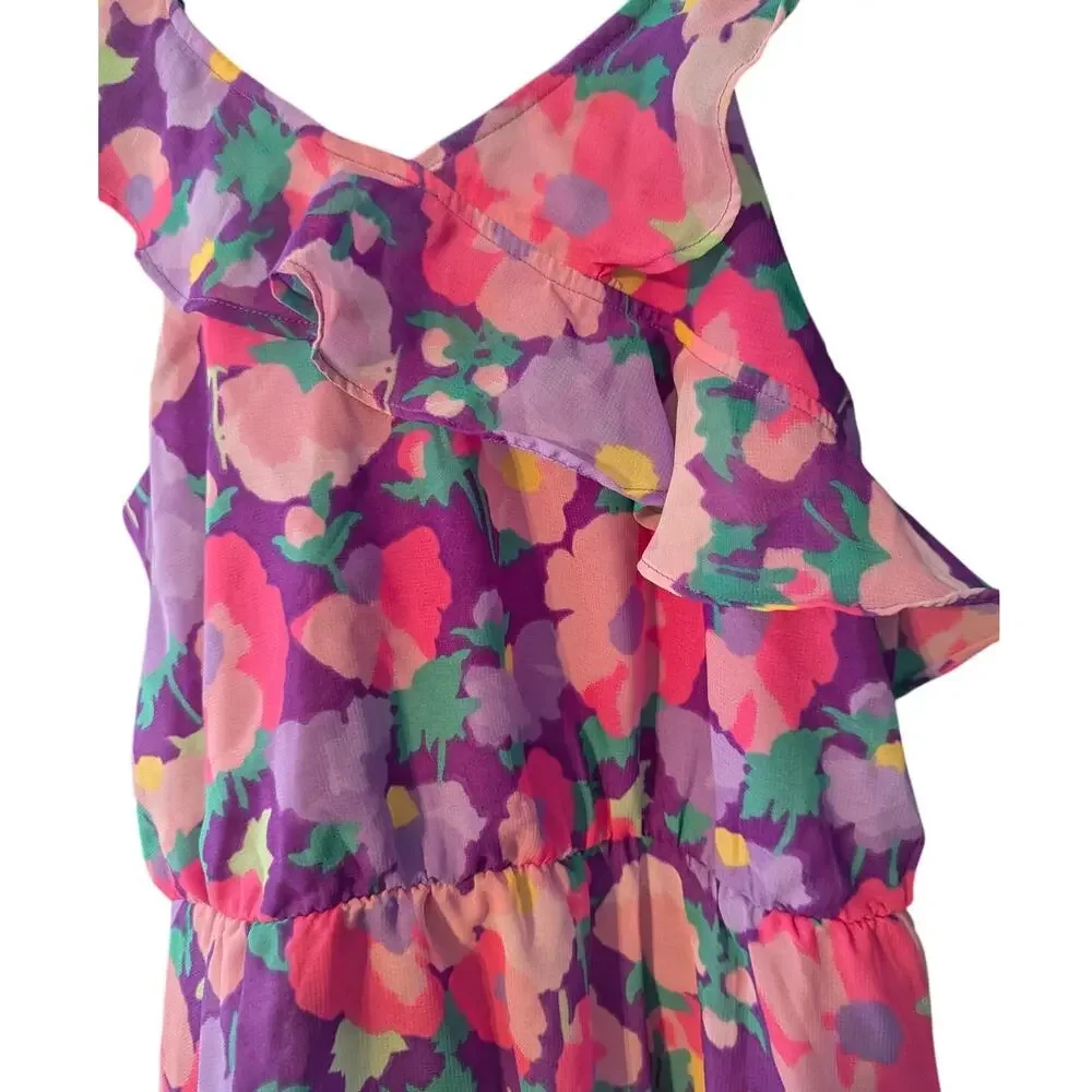 THE CHILDREN'S PLACE XXL16 Purple Pink Abstract Spring Floral Ruffle Dress